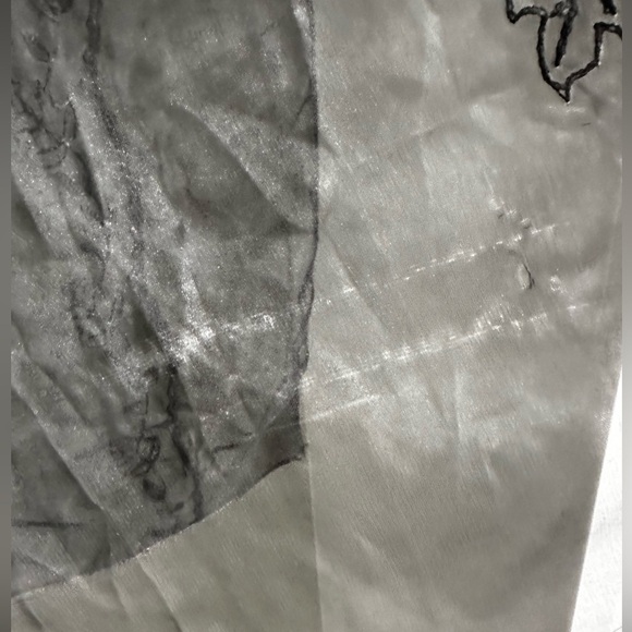 SILK SCARF Black Rectangular Embroidered Sheer Rolled Edges 66x30 EUC - Picture 6 of 14